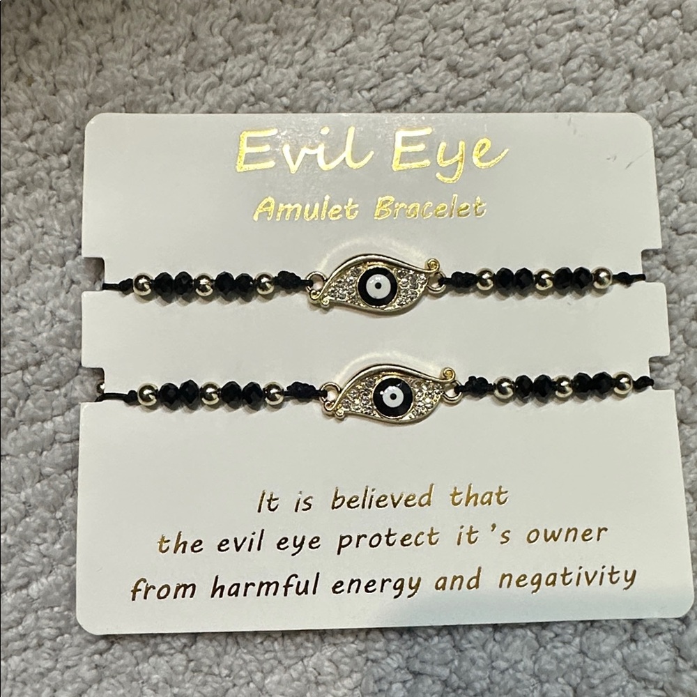 Beaded Evil eye Black and gold adjustable bracelets